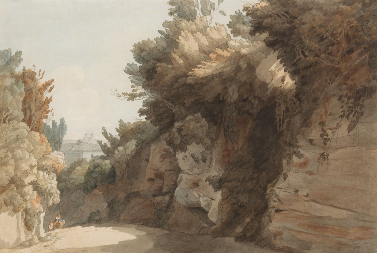 Näkymä Arco Scuron lähellä, näkymä Villa Mediciin, Rooma, 1785. tekijältä Francis Towne