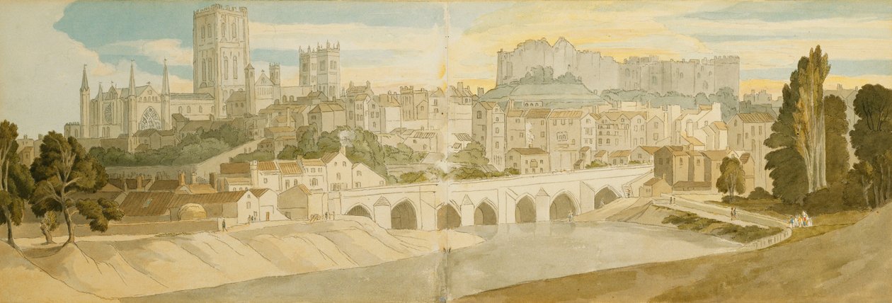 Durhamin katedraali ja linna Wear-joelta, 1811 tekijältä Francis Towne
