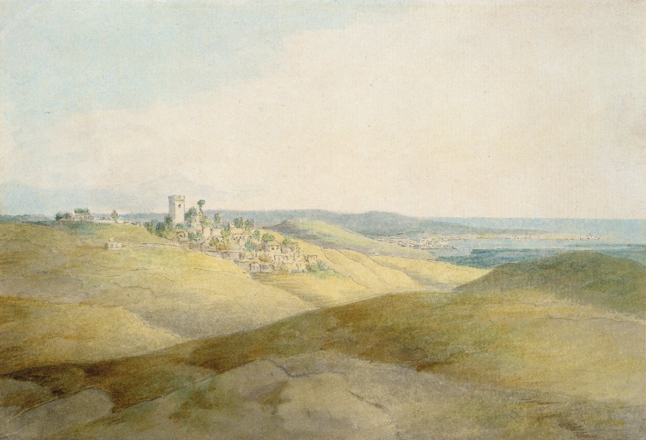 Pough Hill, lähellä Budea, Cornwall (kynä ja muste ja wc paperilla) tekijältä Francis Towne