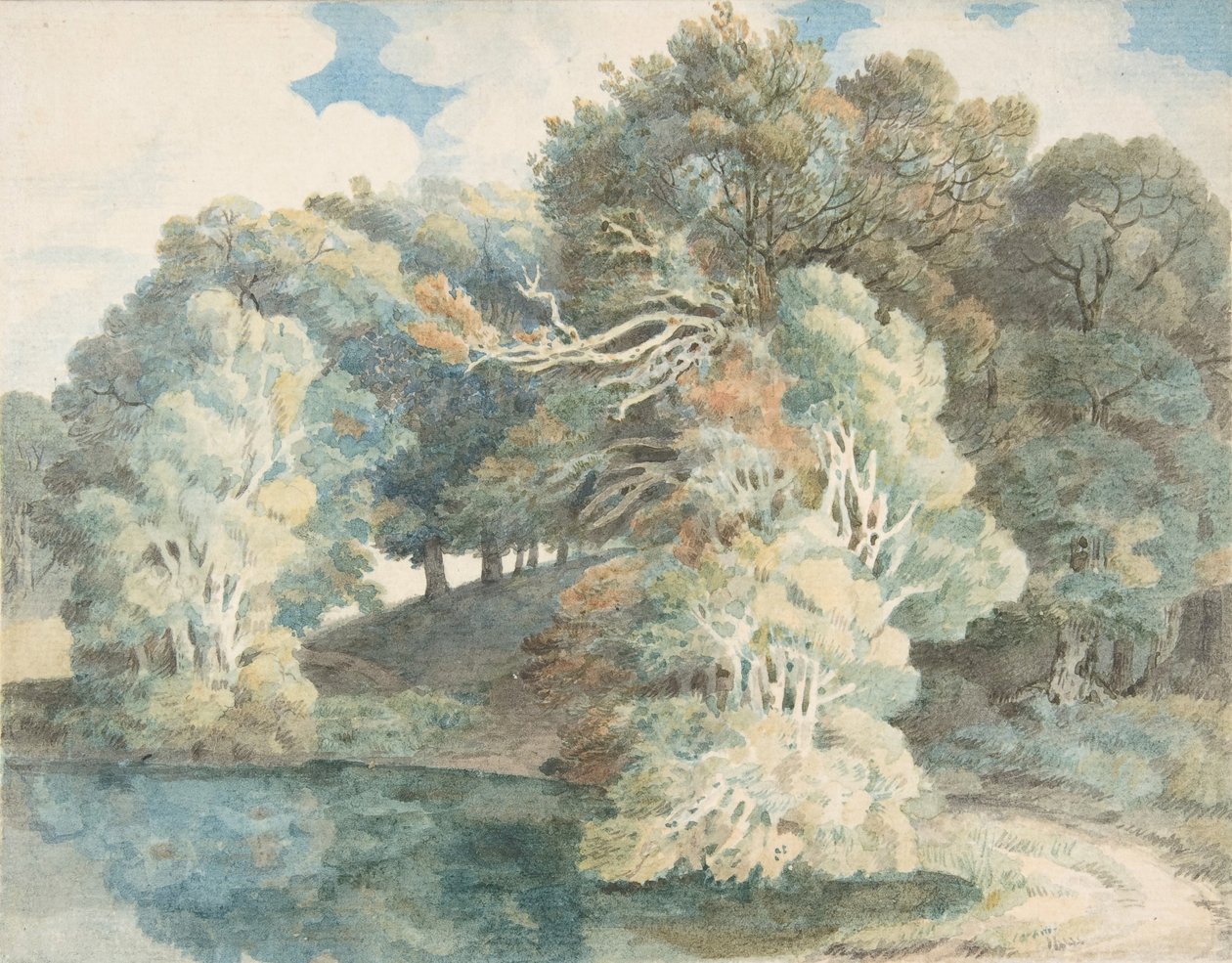 Puut järven rannalla, Peamore Park, lähellä Exeteria, Devonissa, 1790-1810. tekijältä Francis Towne