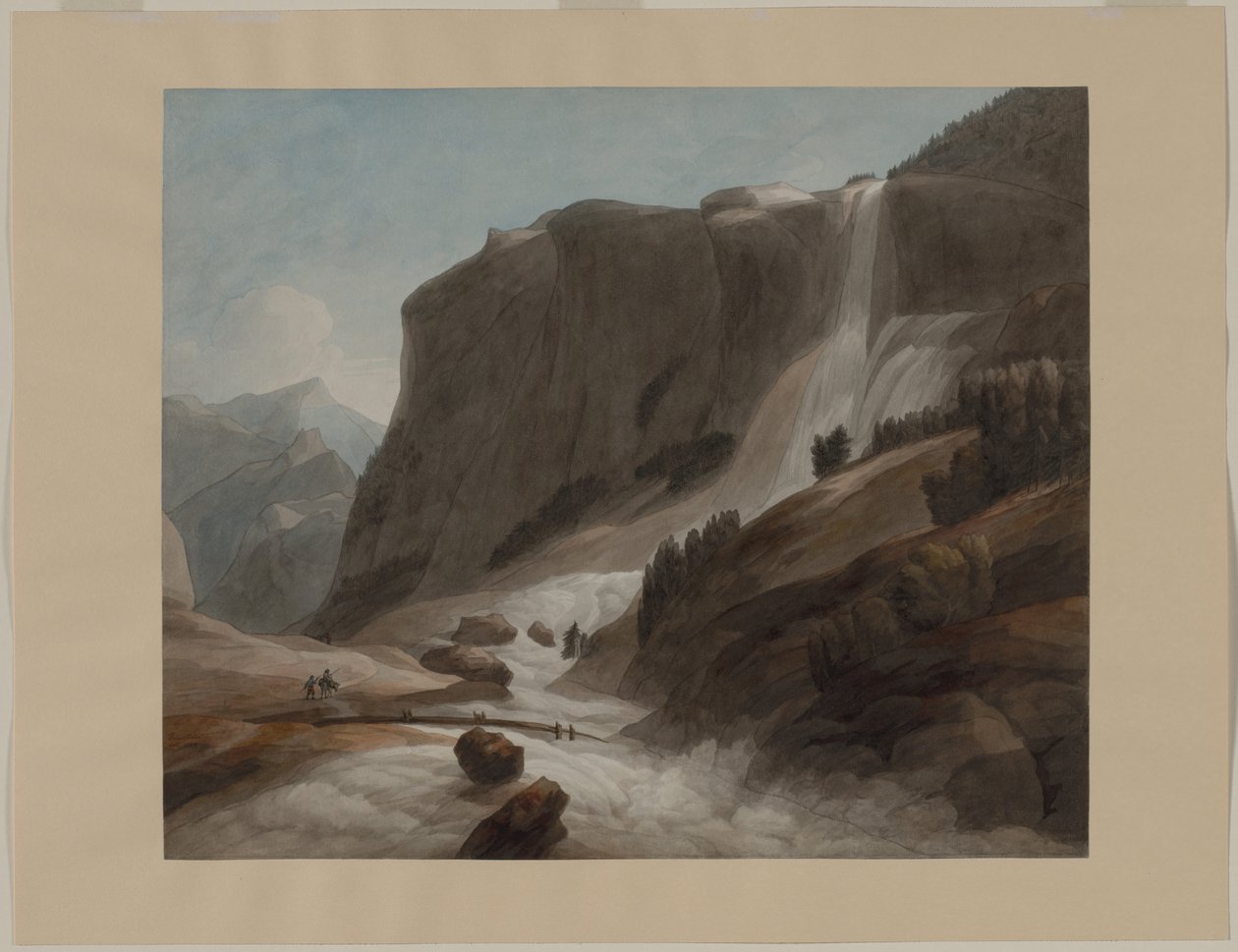 Vesiputous Chiavennan ja Mount Splügenin välillä, 1784. tekijältä Francis Towne