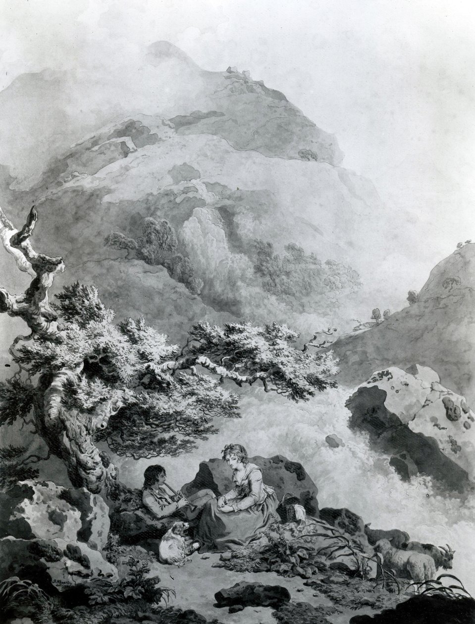 Kuvitus Jean-Jacques Rousseaun "Nouvelle Héloise" 1786 (kynä ja muste wc:llä) tekijältä Francis Wheatley