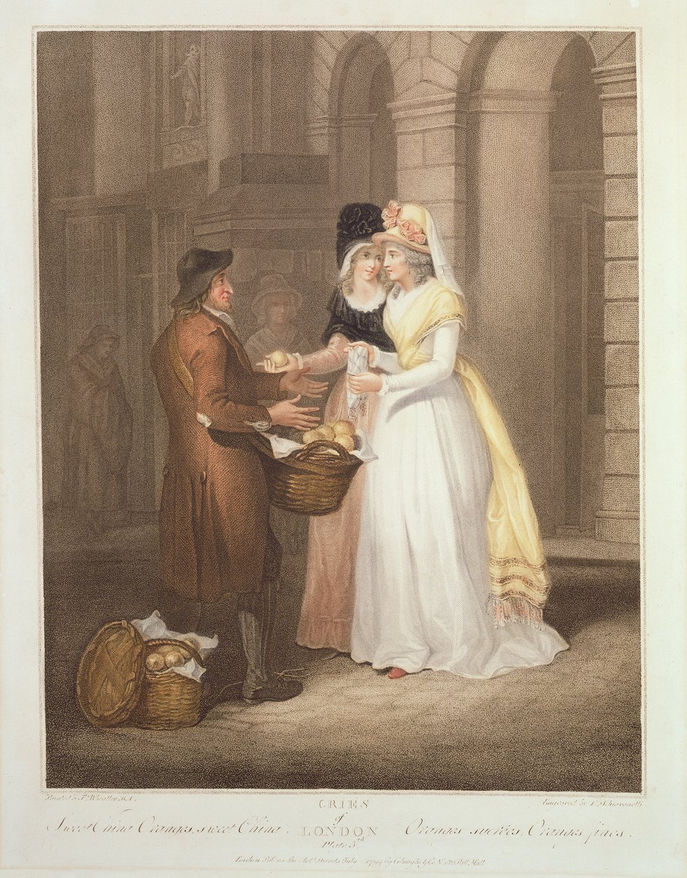 Sweet China Oranges, Sweet China, The Cries of Londonin levy 3, kaiverrus Luigi Schiavonetti (1765-1810), pub. Colnaghi und Co., 1794 (pistekaiverrus) tekijältä Francis Wheatley