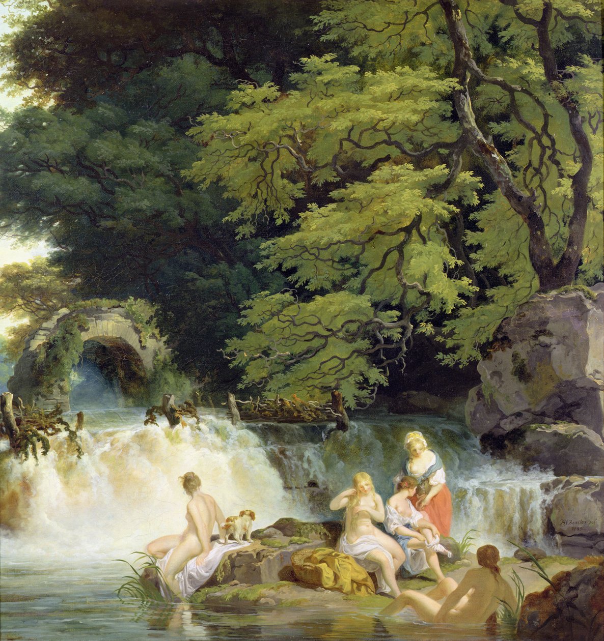 Lohihyppy Leixlipissä Nymphs Bathingin kanssa tekijältä Francis Wheatley