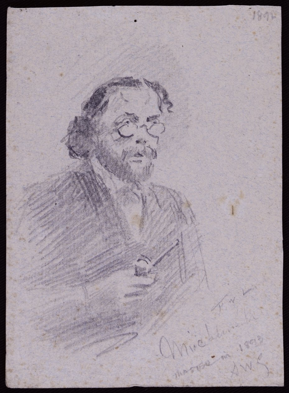 JT Micklethwaiten muotokuva, n. 1893 (kynä paperille) tekijältä Francis Wilfred Lawson