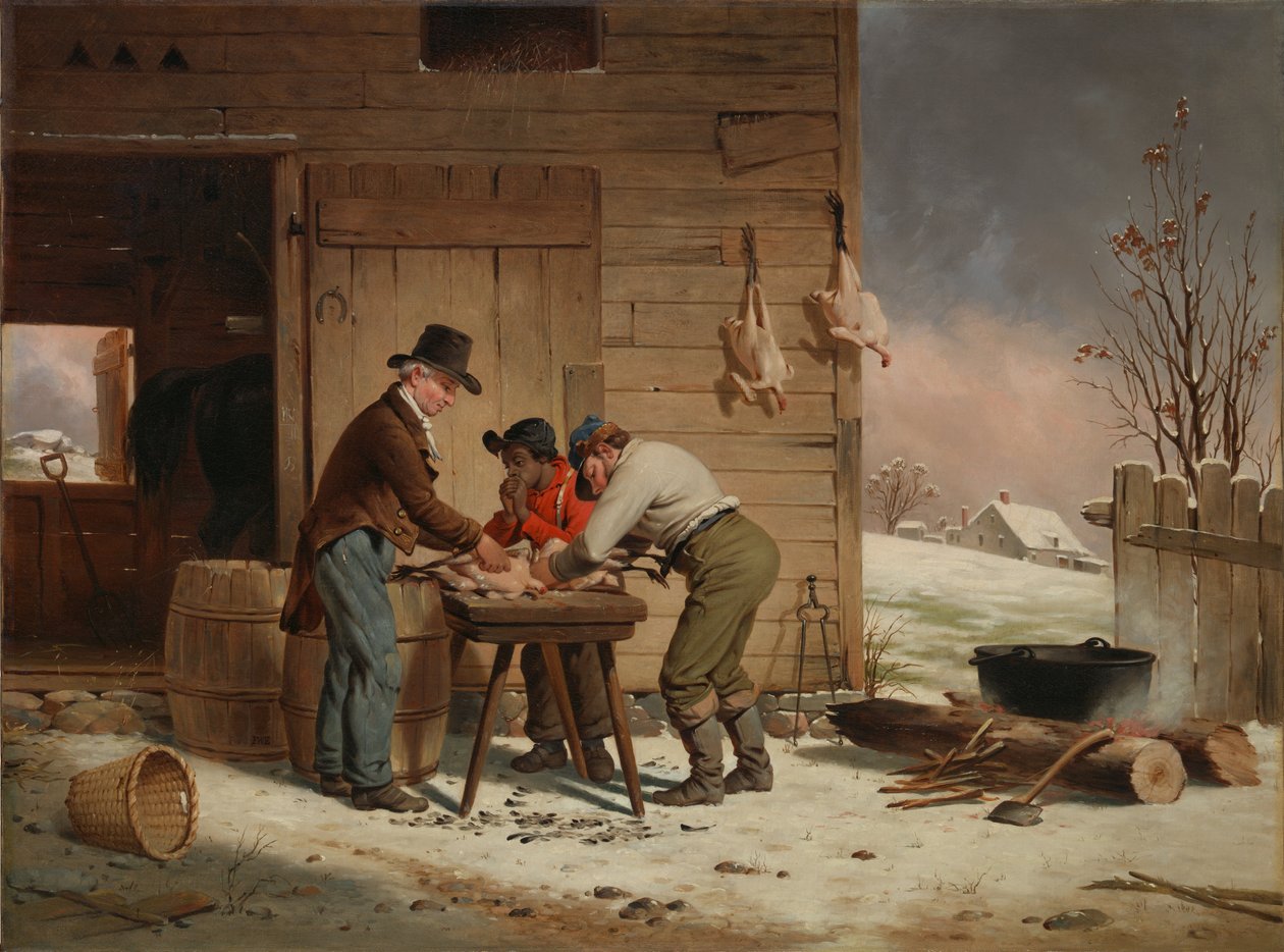 Jouluun valmistautuminen Kalkkunoiden kyniminen, 1851. tekijältä Francis William Edmonds