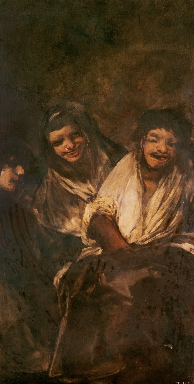 Mies ja kaksi naista nauravat tekijältä Francisco de Goya