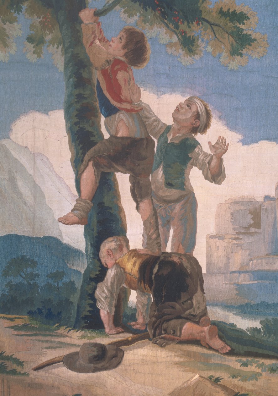 Pojat kiipeämässä puuhun (kuvakudos) tekijältä Francisco de Goya