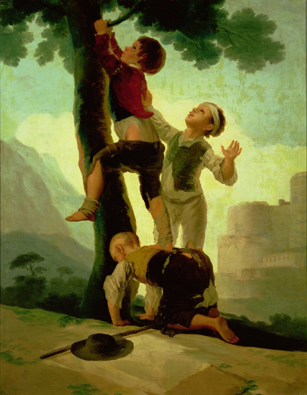Pojat kiipeämässä puuhun, sarjakuva kuvakudoksiin, 1790-92 tekijältä Francisco de Goya
