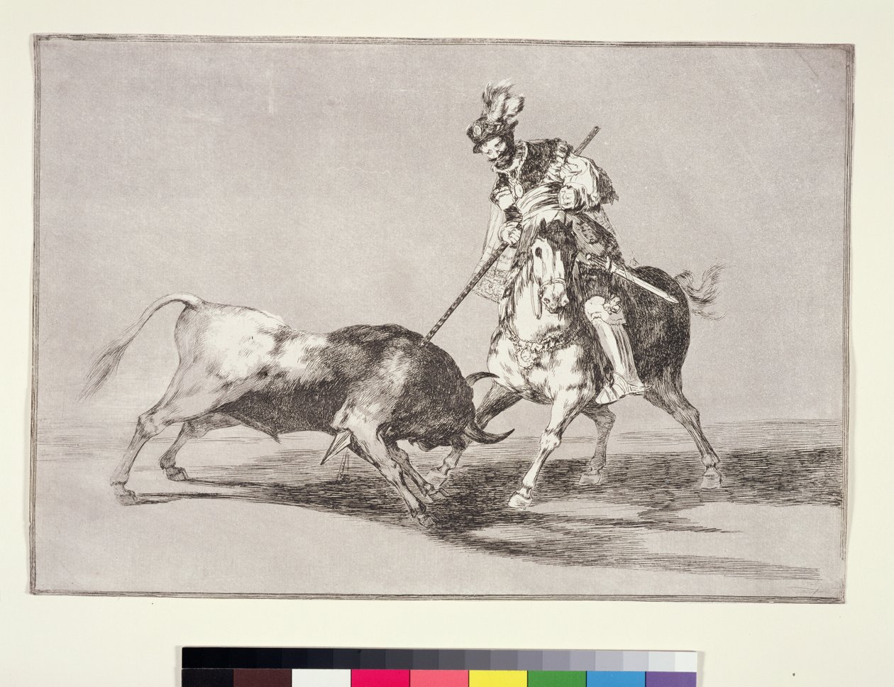 El Cid (n. 1040-1099) keihäs toista härkää, levy 11 La Tauromaquiasta, 1816 tekijältä Francisco de Goya