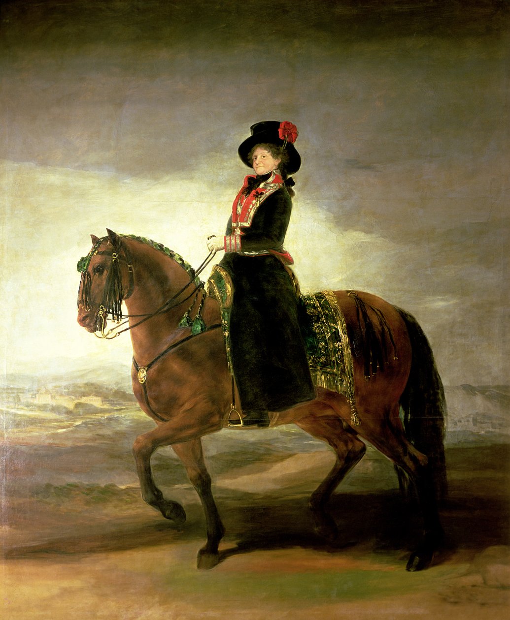 Espanjan kuninkaan Kaarle IV:n vaimon, kuningatar Maria Luisan ratsastusmuotokuva, 1799 tekijältä Francisco de Goya