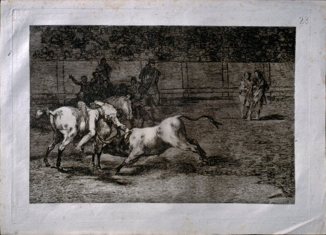 Mariano Ceballos, nimeltään el Indio, tappaa härän hevosen selästä käsin tekijältä Francisco de Goya