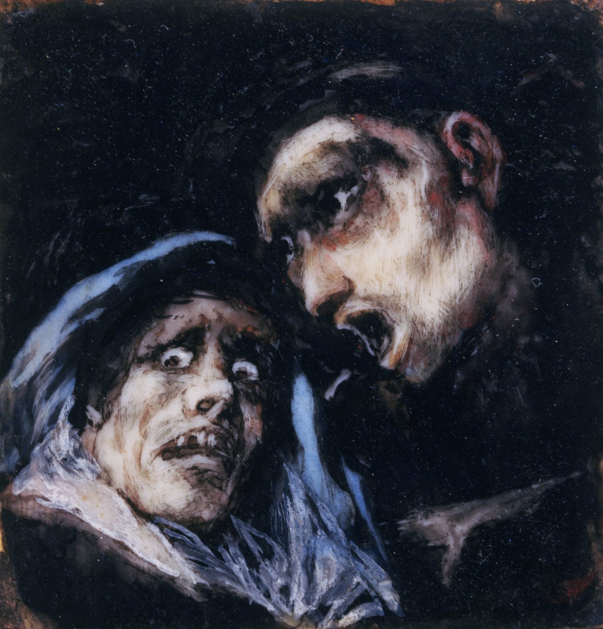 Munkki puhuu vanhan naisen kanssa tekijältä Francisco de Goya