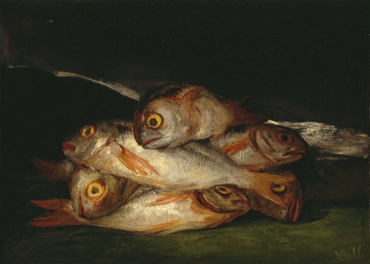 Asetelma kultaisen lahnan kanssa tekijältä Francisco de Goya