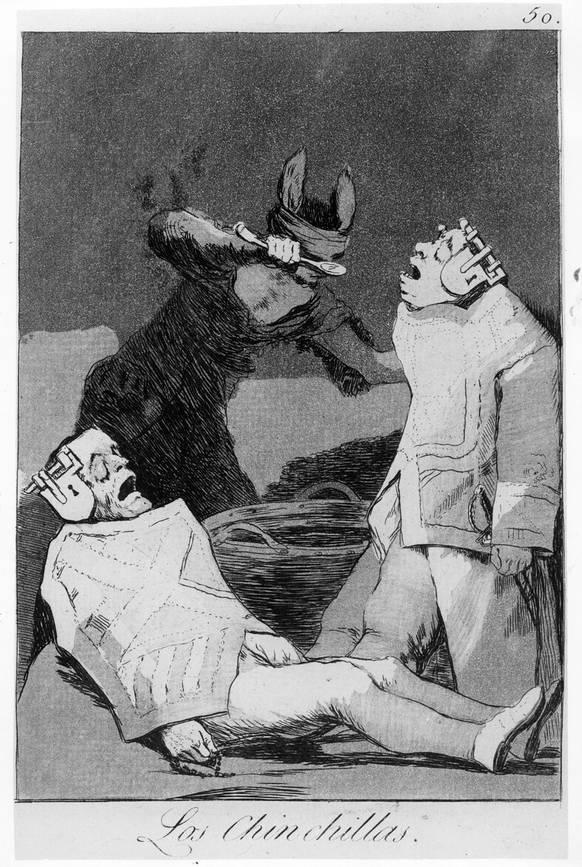 Chinchillat, levy 50 teoksesta "Los caprichos", 1799 (etsaus ja akvatintta). tekijältä Francisco de Goya