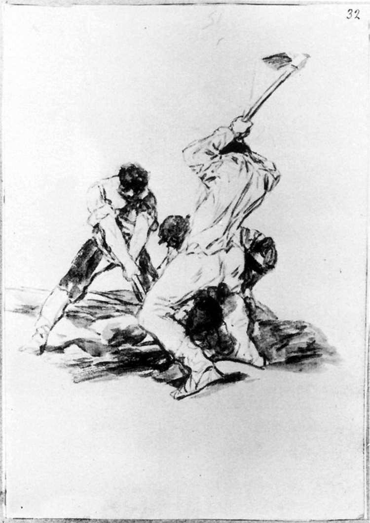Kolme miestä kaivamassa tekijältä Francisco de Goya