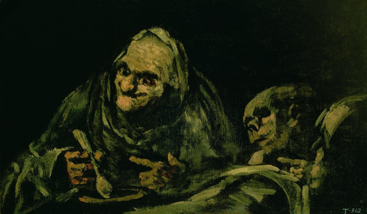 Kaksi vanhaa miestä syömässä, yksi "mustista maalauksista", 1819-23 tekijältä Francisco de Goya