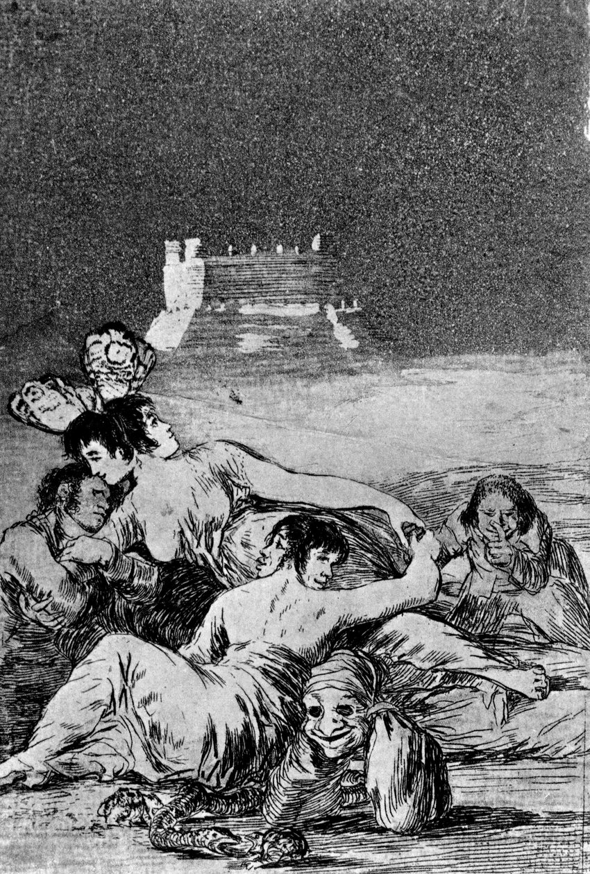 Unelma valheista ja epäjatkuvuudesta (etsaus ja akvatintta) tekijältä Francisco de Goya