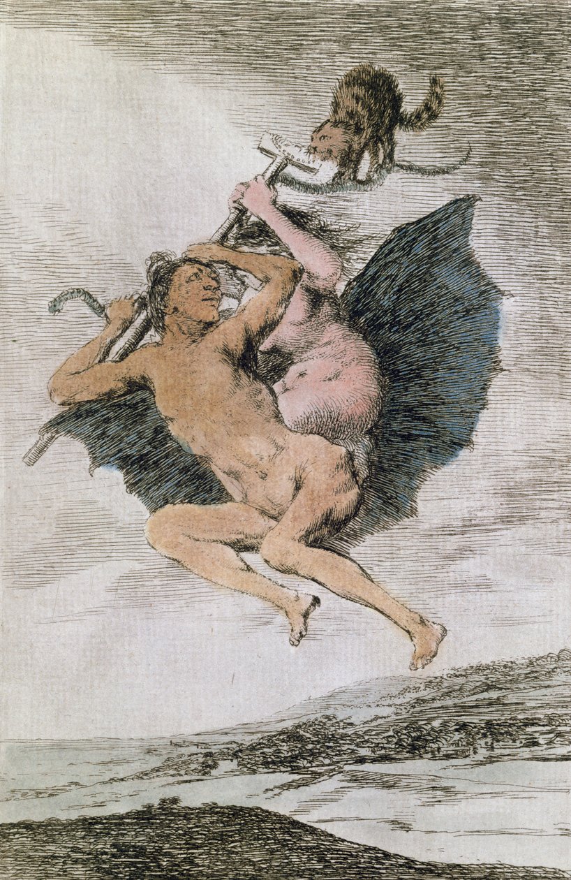 Alla va eso (Siellä se menee), "Los Caprichos" -levy 66, loppu 18 (värikaiverrus) tekijältä Francisco de Goya
