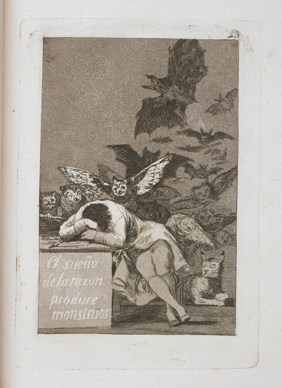 Järjen uni tuottaa hirviöitä, levy 43, Los Caprichos, 1797-1798 tekijältä Francisco de Goya