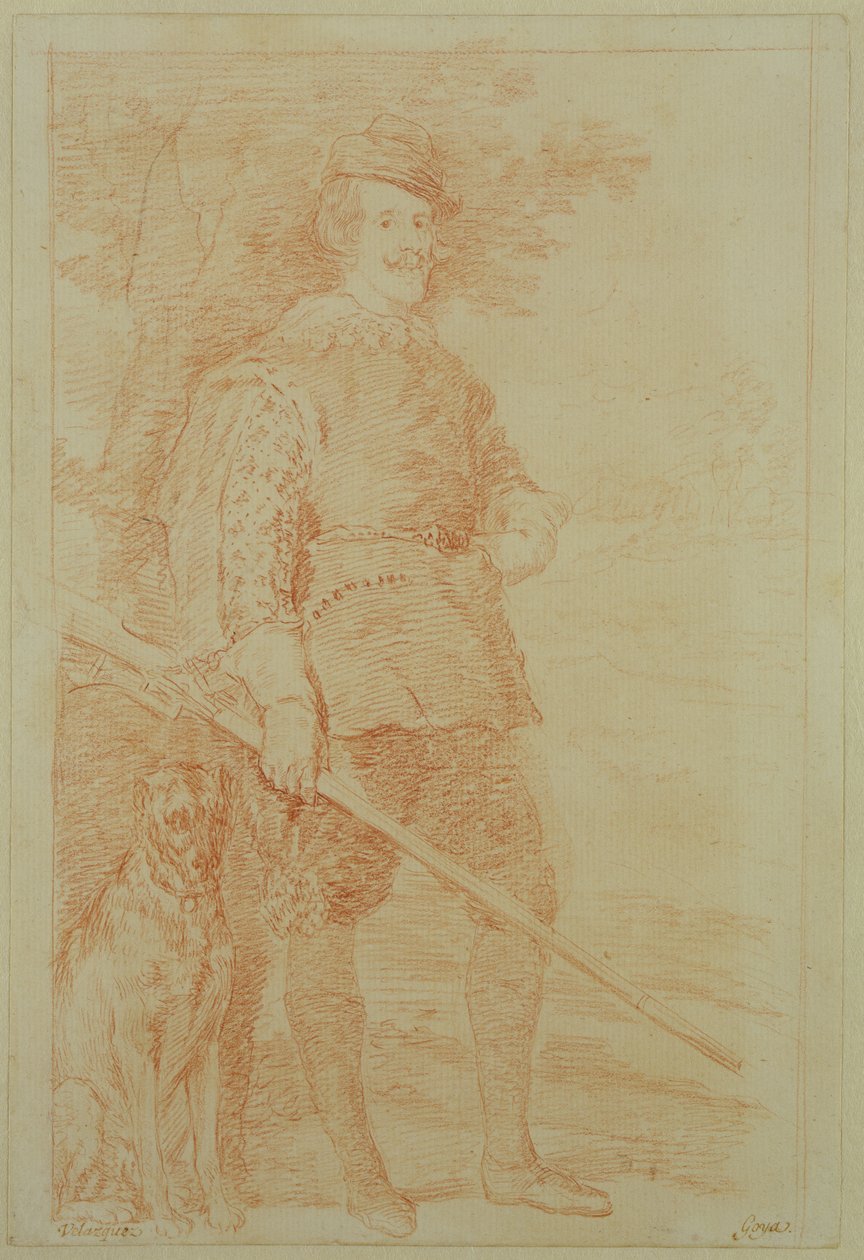 Espanjan kuningas Philip IV metsästysasussa (1605-65) (punainen liitu paperilla) tekijältä Francisco de Goya