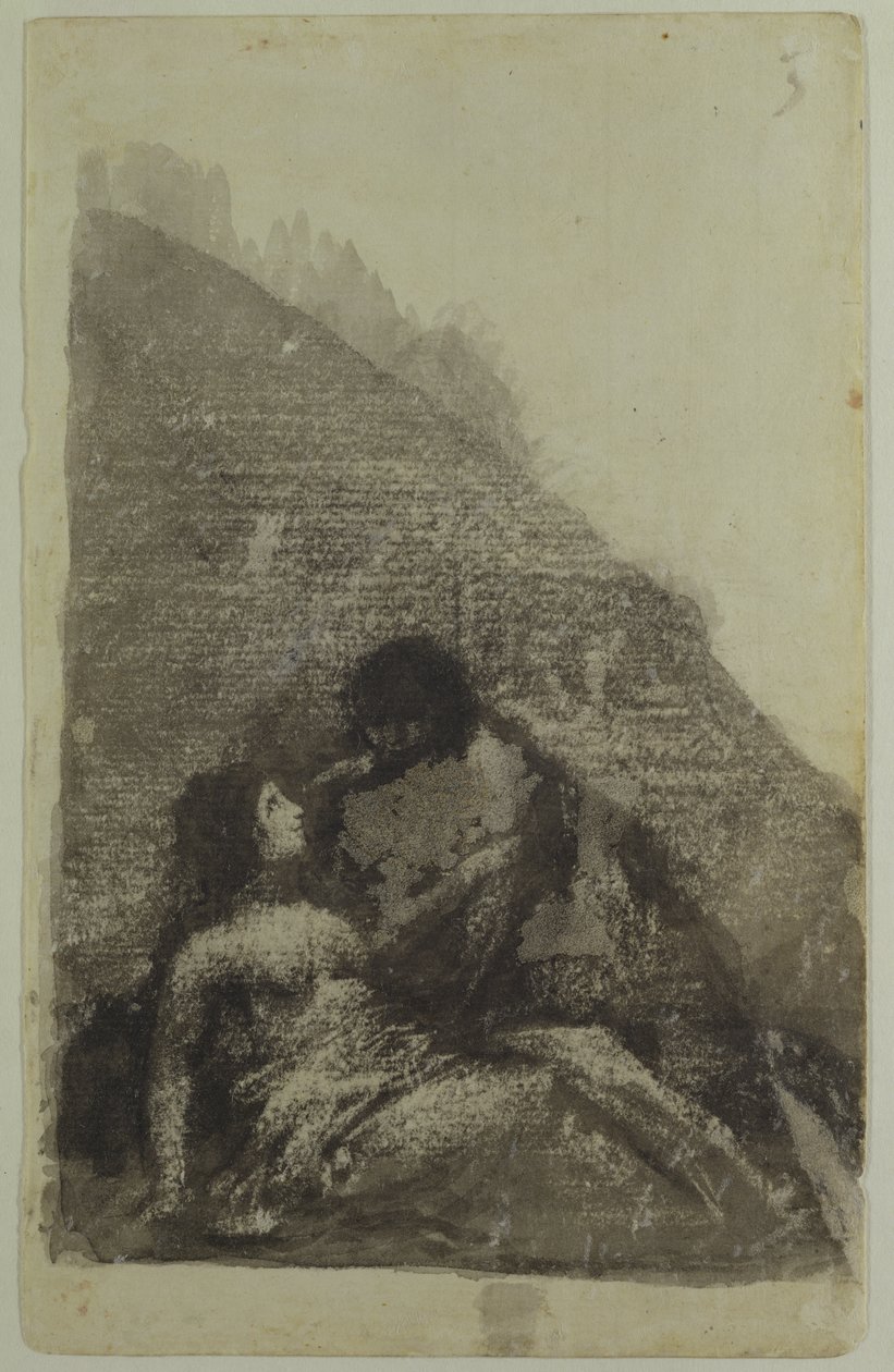 Rakastajat makuulle yhdessä pimeässä (musta muste ja pesu paperille) tekijältä Francisco de Goya