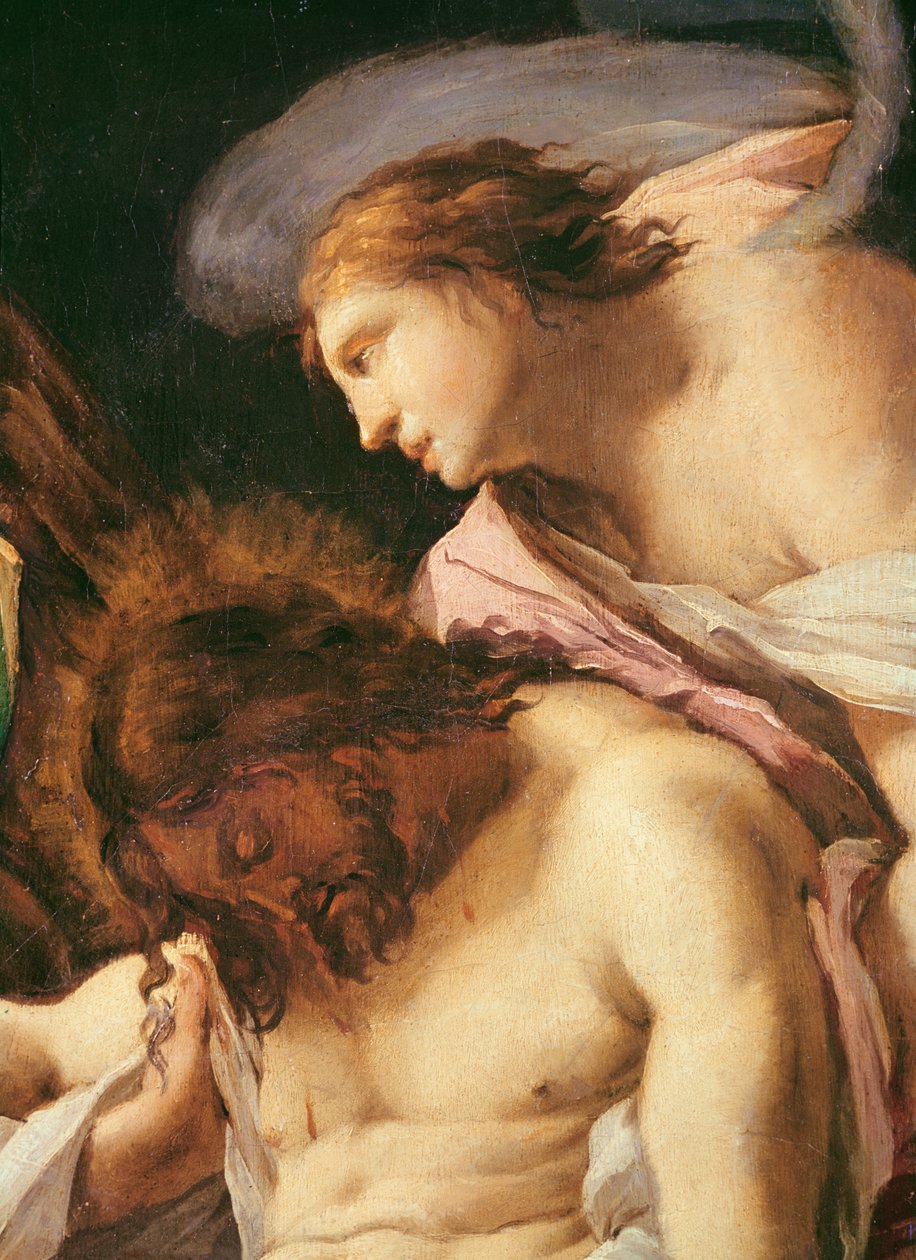 Kristuksen ruumis Haudattu yksityiskohta Kristuksen päästä ja enkeliöljy kankaalle tekijältä Francisco de Goya