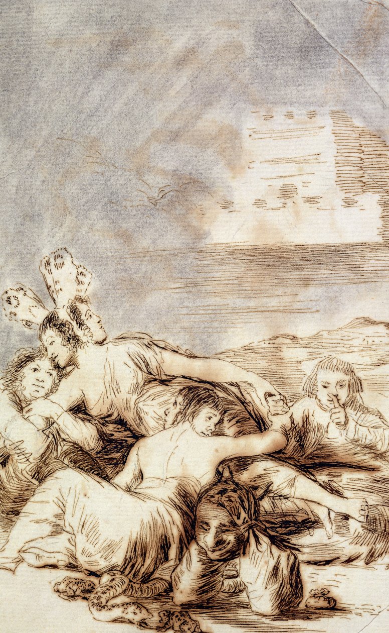 Alban herttuatar, tukahdutettu levy nimeltä "Dreams of Lies and Inconstantancy", "Los Caprichos" -sarjasta, 1797-99 tekijältä Francisco de Goya