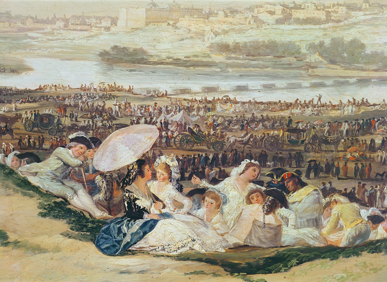 San Isidron niitty yksityiskohta ryhmästä, jossa on päivänvarjo, 1788 öljy kankaalle tekijältä Francisco de Goya