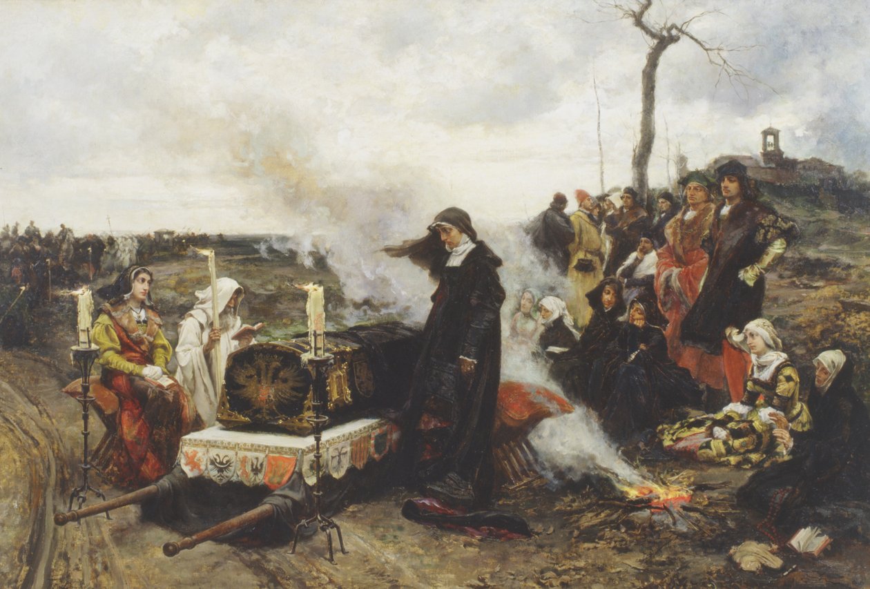 Kastilian Joanna miehensä hautajaisissa tekijältä Francisco Pradilla y Ortiz
