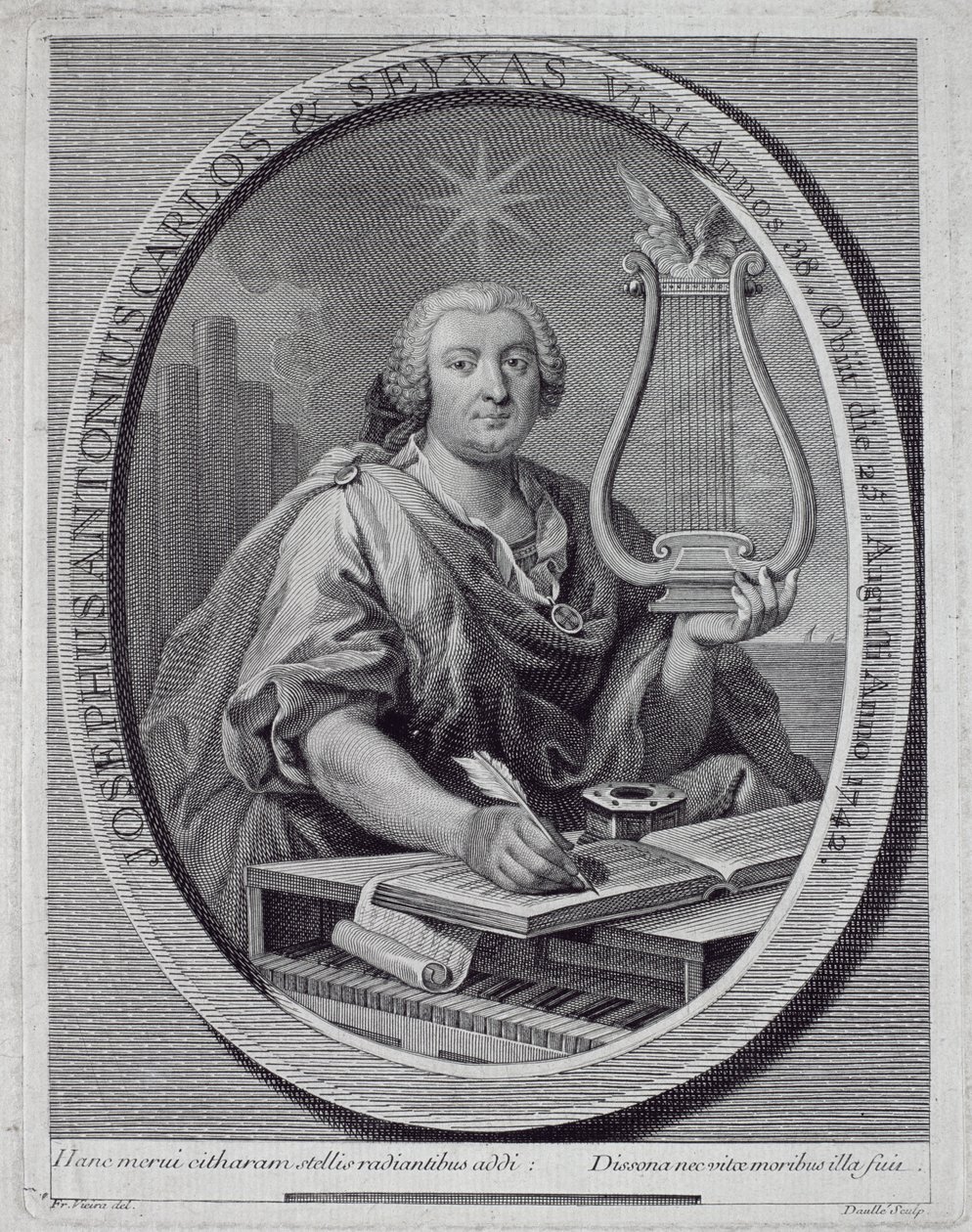 Muotokuva Jose Carlos Seixasista (1704-42), kaiverrettu John Daulle (1703-63) tekijältä Francisco Vieira