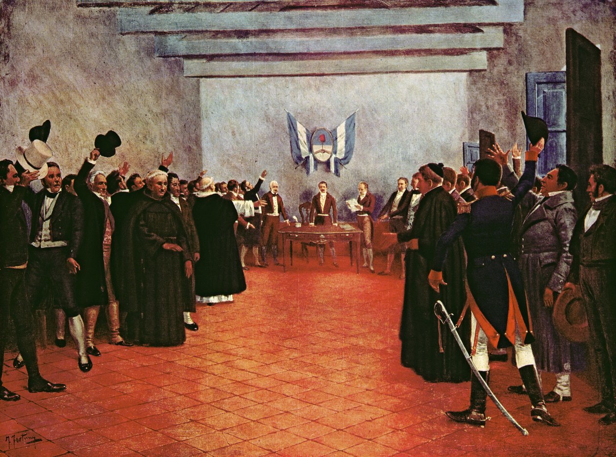 Tucumanin kongressi - Rion ja Platan yhdistyneiden provinssien itsenäisyysjulistus 9. heinäkuuta 1816 (väri litho) tekijältä Francisco (after) Fortuny