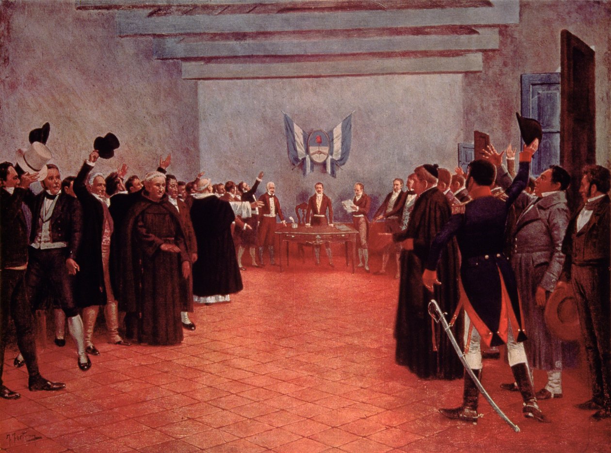 Tucumanin kongressi, Argentiinan itsenäisyysjulistus Espanjasta vuonna 1816 (väri litho) tekijältä Francisco (after) Fortuny