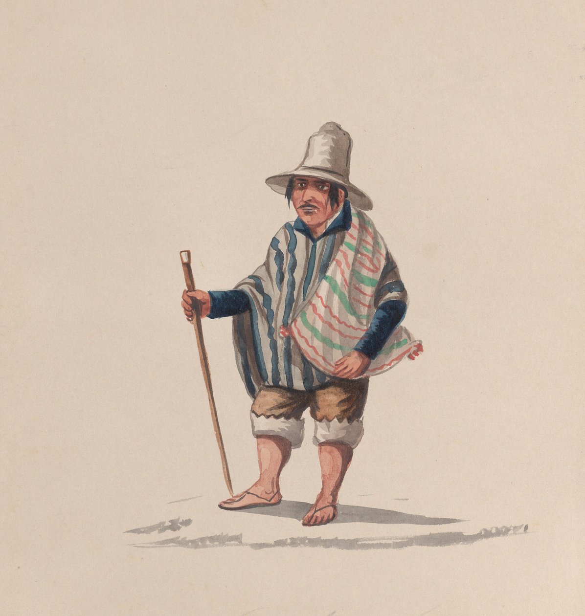 Perulainen mies, ryhmästä piirustuksia, jotka kuvaavat perulaista pukua, n. 1848. tekijältä Francisco