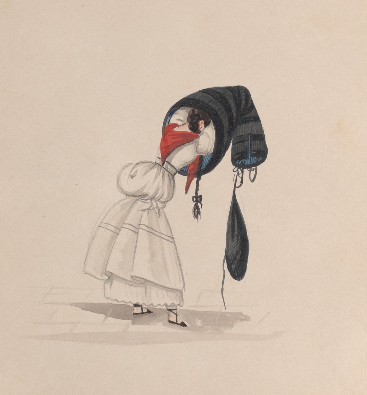 Nainen pukee sanojaan takaa katsottuna piirustusryhmästä, joka kuvaa..., n. 1848. tekijältä Francisco