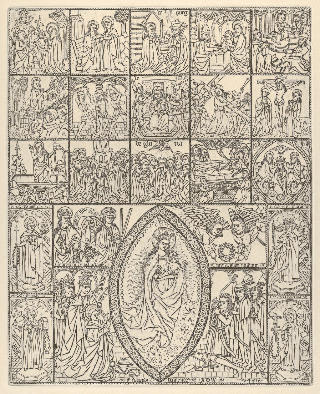 Viisitoista mysteeriä ja Rosaryn neitsyt Moderni vaikutelma, 1488. tekijältä Francisco Doménech
