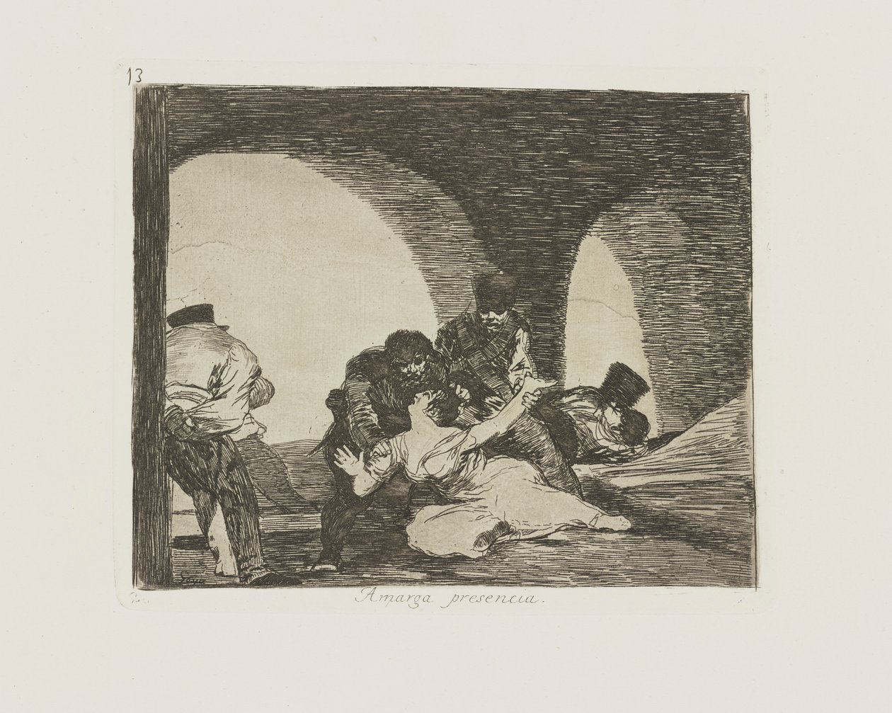 katkera läsnäolo. (Bitter To Be Present.), pl. 13 sarjasta The Disasters of War tekijältä Francisco de Goya
