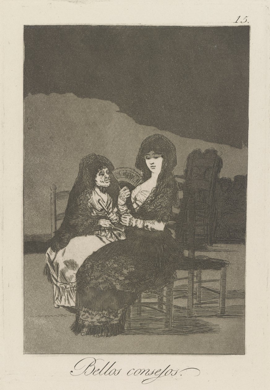 Kivoja vinkkejä. (Kauniita opetuksia.), pl. 15 sarjasta The Caprices tekijältä Francisco de Goya
