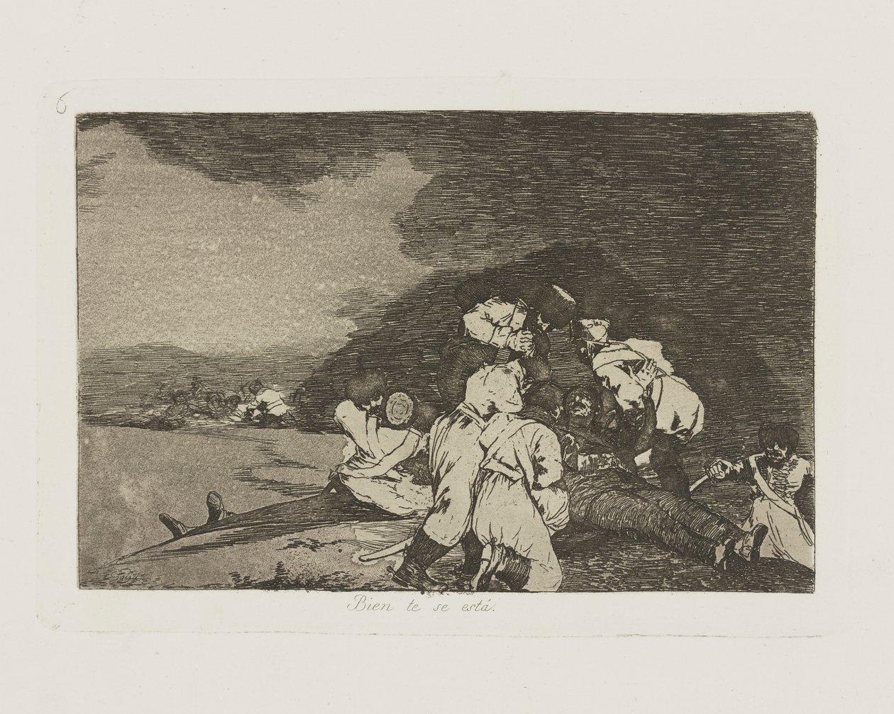 Voit hyvin. (Se palvelee sinua oikein.), pl. 6 sarjasta The Disasters of War tekijältä Francisco de Goya