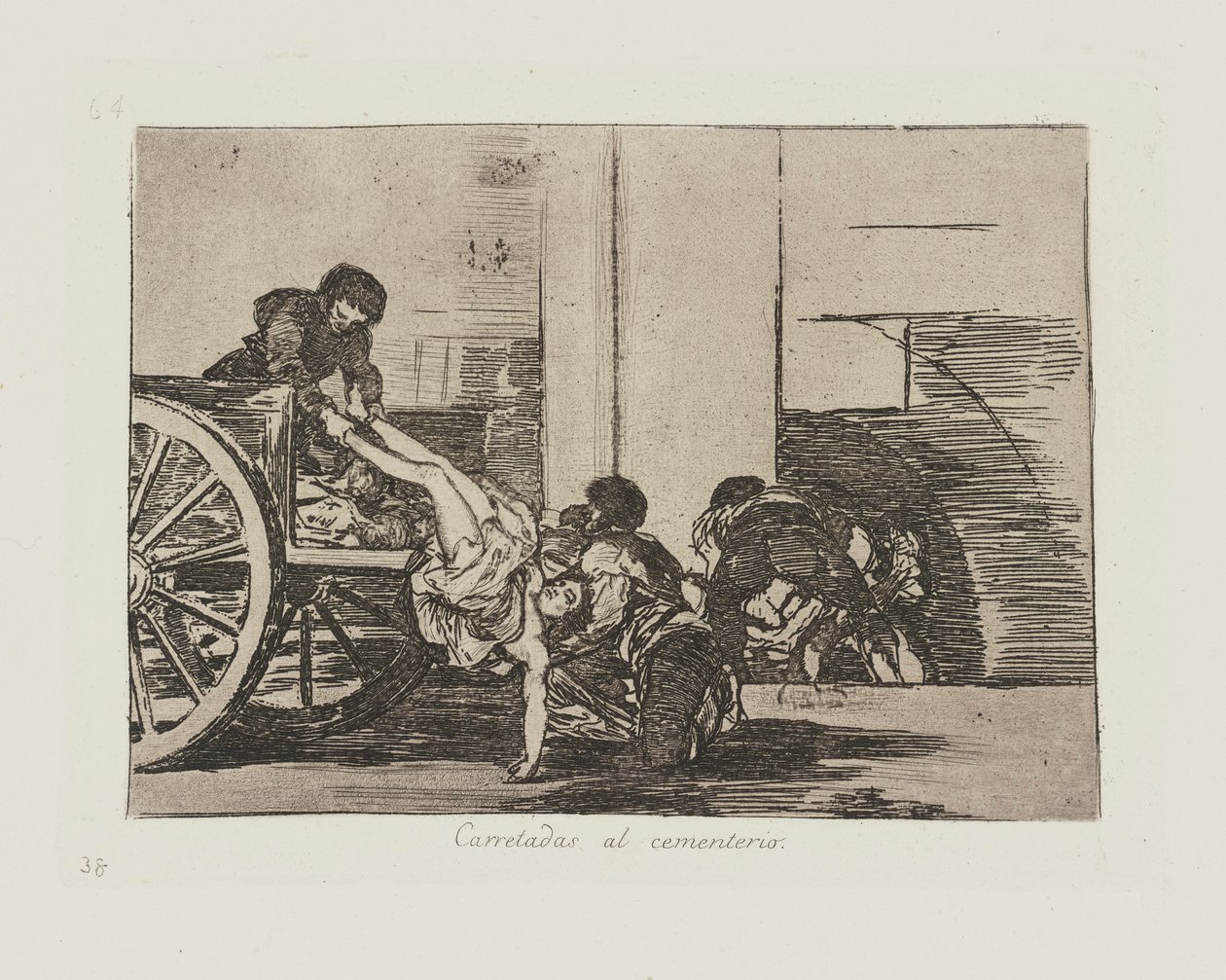 Ajotiet hautausmaalle. (Kärryt hautausmaalle.), pl. 64 sarjasta The Disasters of War tekijältä Francisco de Goya