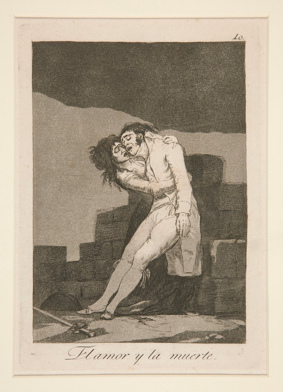 rakkaus ja kuolema (Love and Death), pl. 10 sarjasta The Caprices tekijältä Francisco de Goya