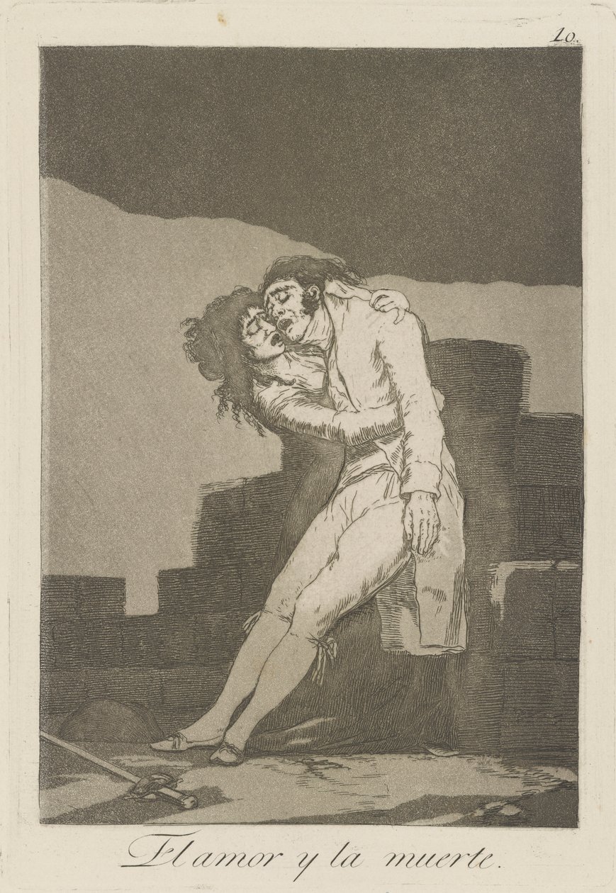 rakkaus ja kuolema (Rakkaus ja kuolema.), pl. 10 sarjasta The Caprices tekijältä Francisco de Goya