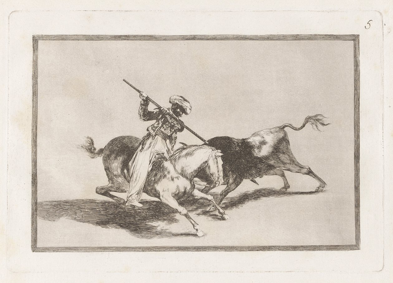 Onko innokas maurilainen Gazul ensimmäinen, joka heittää? sonnit hallinnassa (Henkivä mauri Gazul on ensimmäinen, joka keihäs sonnet sääntöjen mukaan), levy 5 La tauromaquiasta tekijältä Francisco de Goya