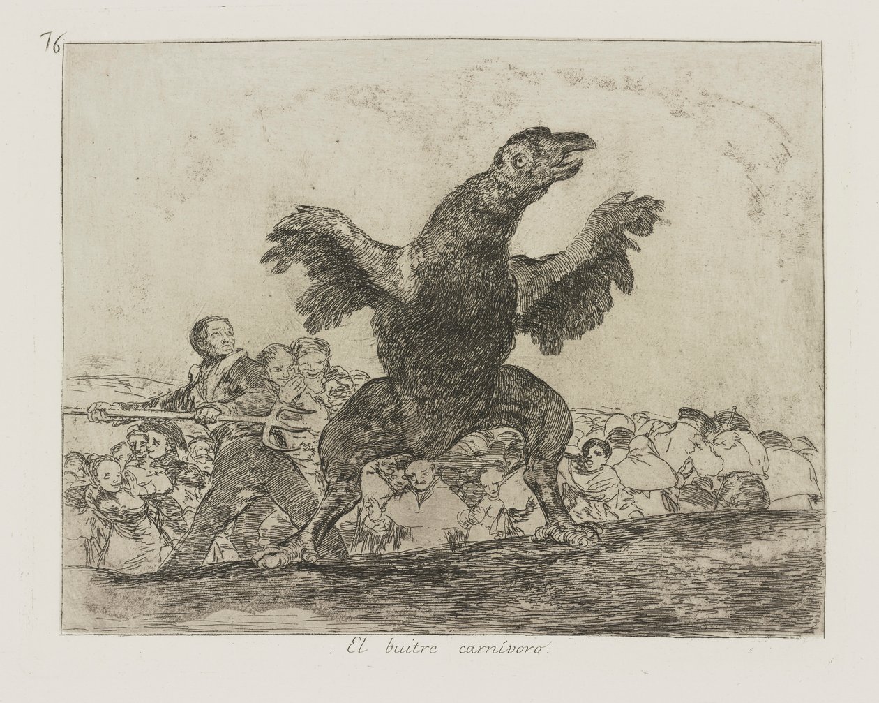 Lihansyöjäkorppikotka. (The Carnivorous Vulture.), pl. 76 sarjasta The Disasters of War tekijältä Francisco de Goya