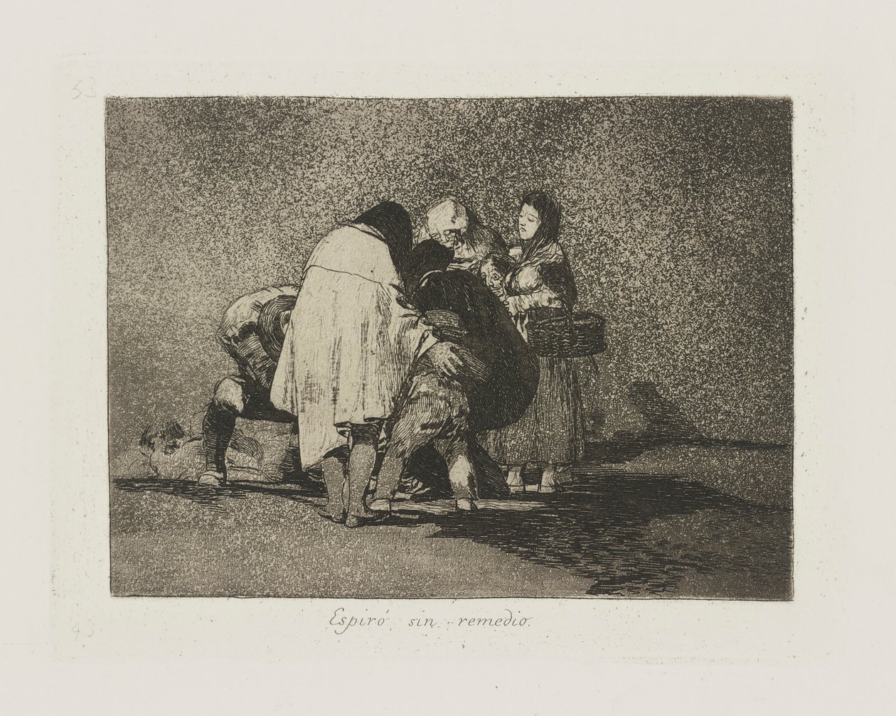 Espir? synnin korjaus. (Ei ollut mitään tekemistä ja hän kuoli.), pl. 53 sarjasta Los desastres de la guerra (Sodan katastrofit) tekijältä Francisco de Goya