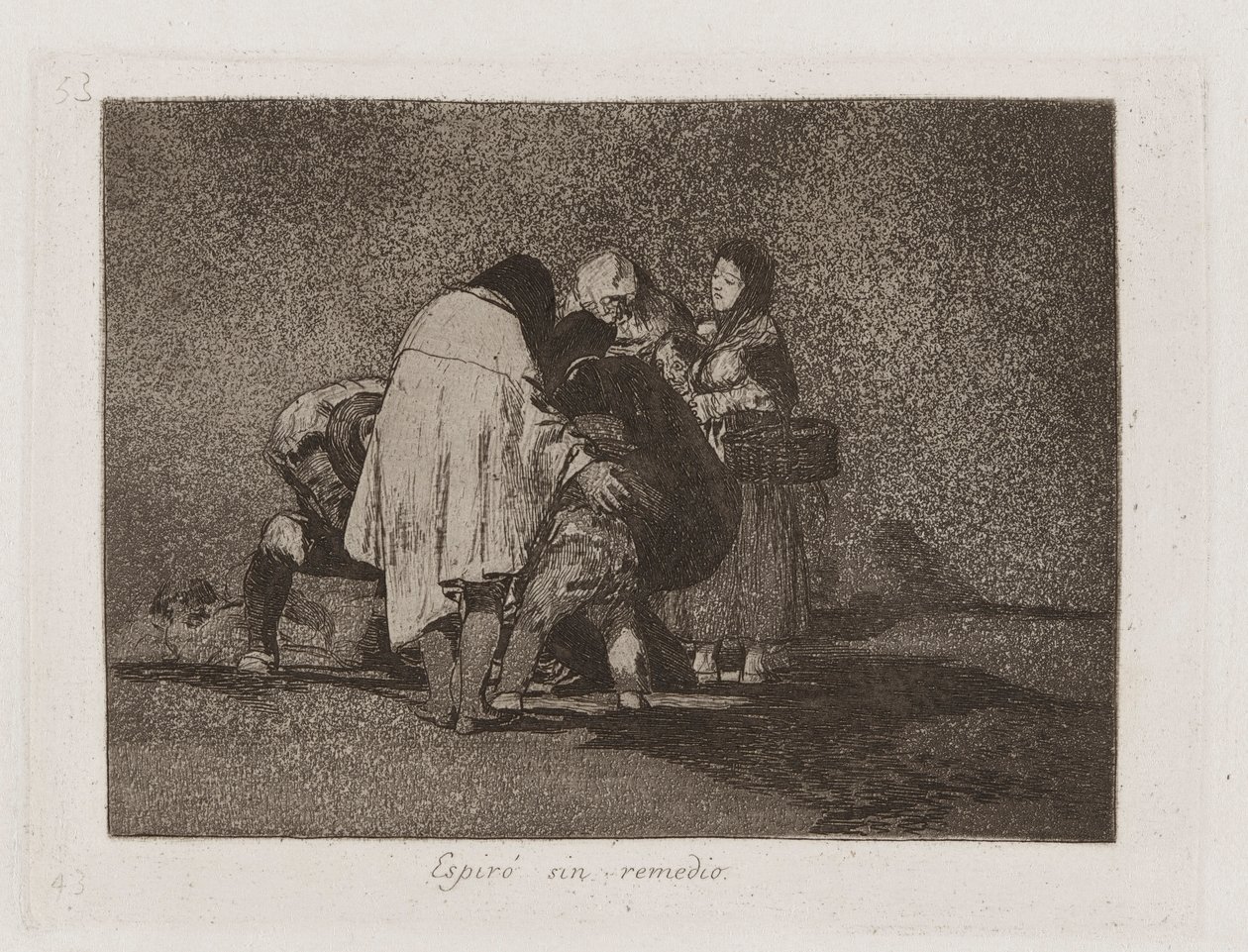 Espir? sin remedio (Ei ollut mitään tekemistä ja hän kuoli), levy 53 julkaisusta Los desastres de la guerra (Sodan katastrofit) tekijältä Francisco de Goya