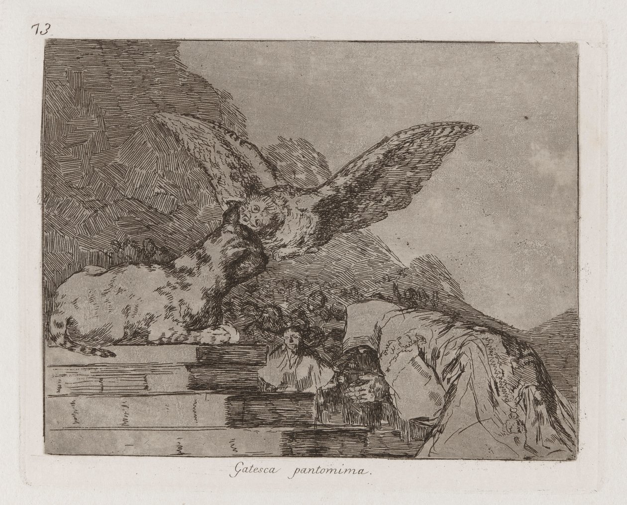 Gatesca-pantomiimi (Feline Pantomime), levy 73 julkaisusta The Disasters of War tekijältä Francisco de Goya