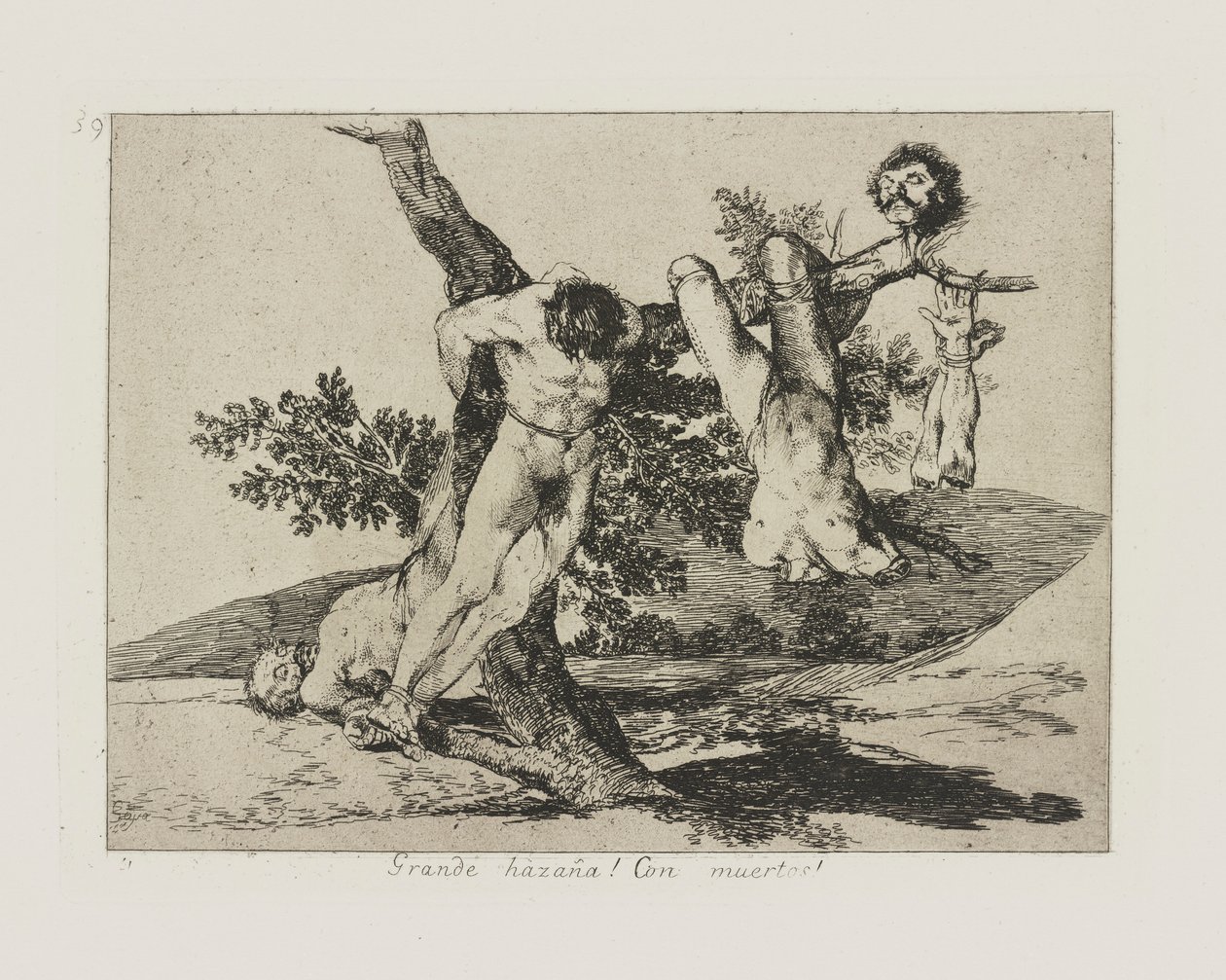 Hieno suoritus?a! Kuolleiden kanssa! (Sankarillinen saavutus! Kuolleiden ihmisten kanssa!), pl. 39 sarjasta The Disasters of War tekijältä Francisco de Goya