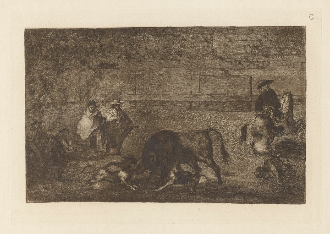 The Dogs Let Loose on the Bull, La tauromaquian levy C (kolmas painos) tekijältä Francisco de Goya
