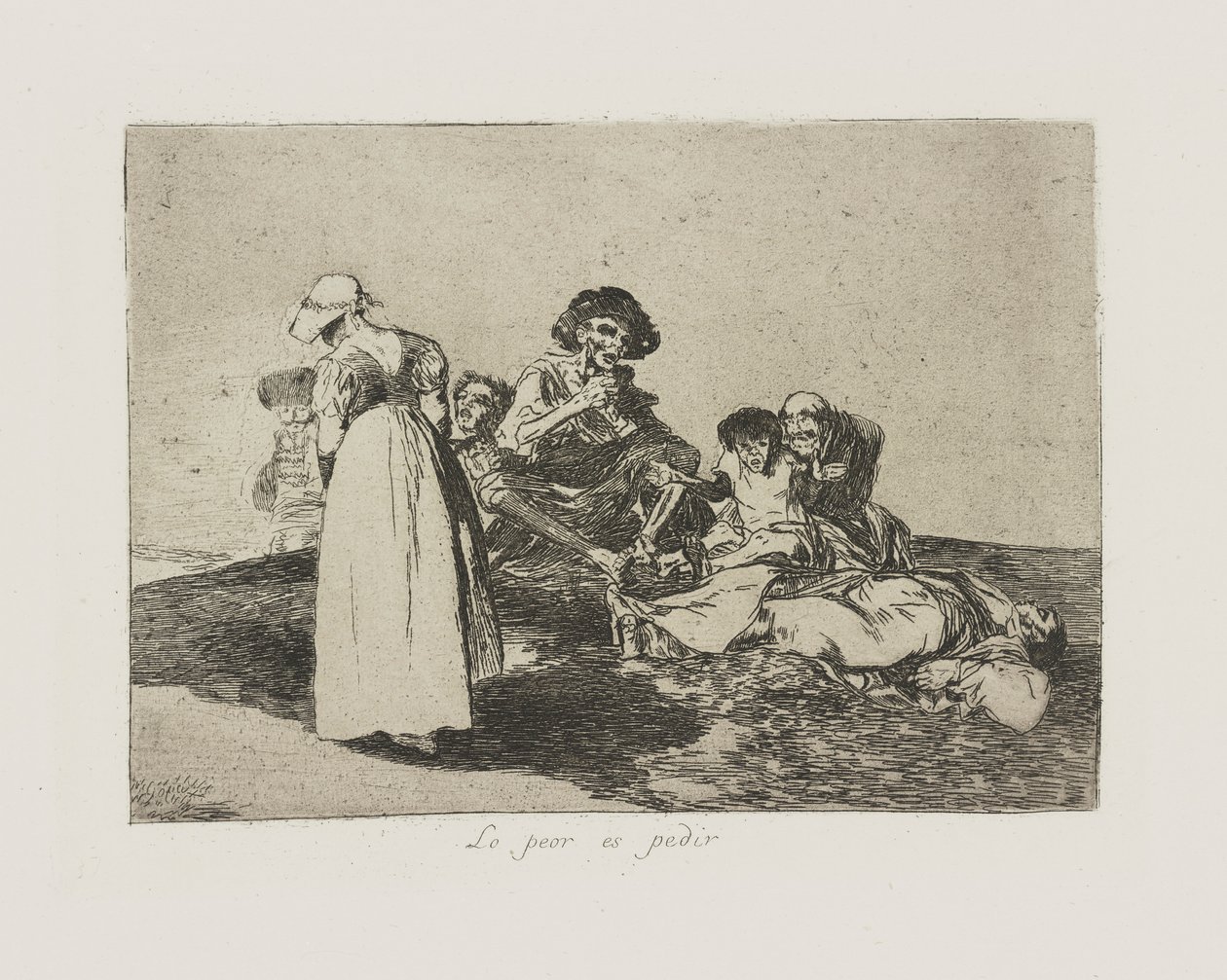 Pahinta on kysyminen. (Pahinta on kerjääminen), pl. 55 sarjasta The Disasters of War tekijältä Francisco de Goya